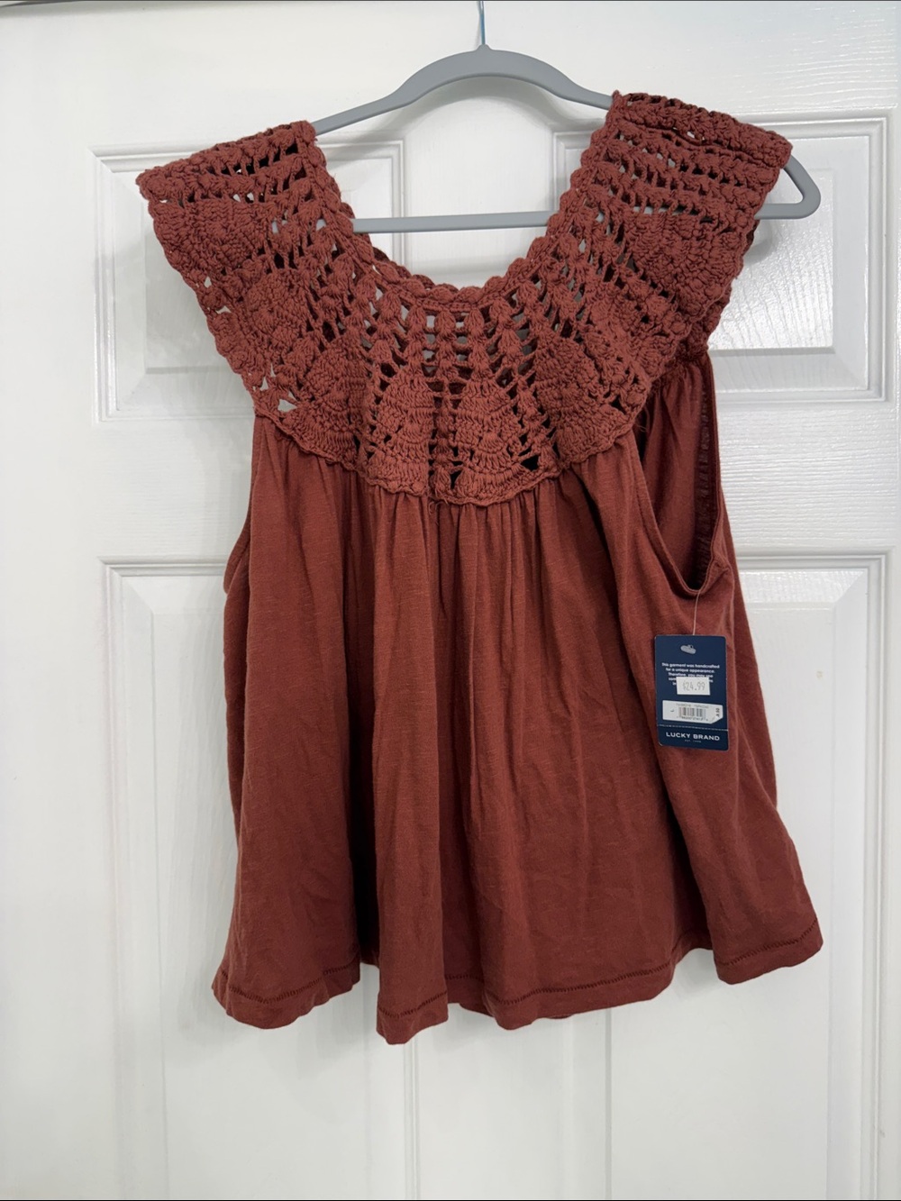 Lucky Brand Rust Crochet Yoke Tank Top